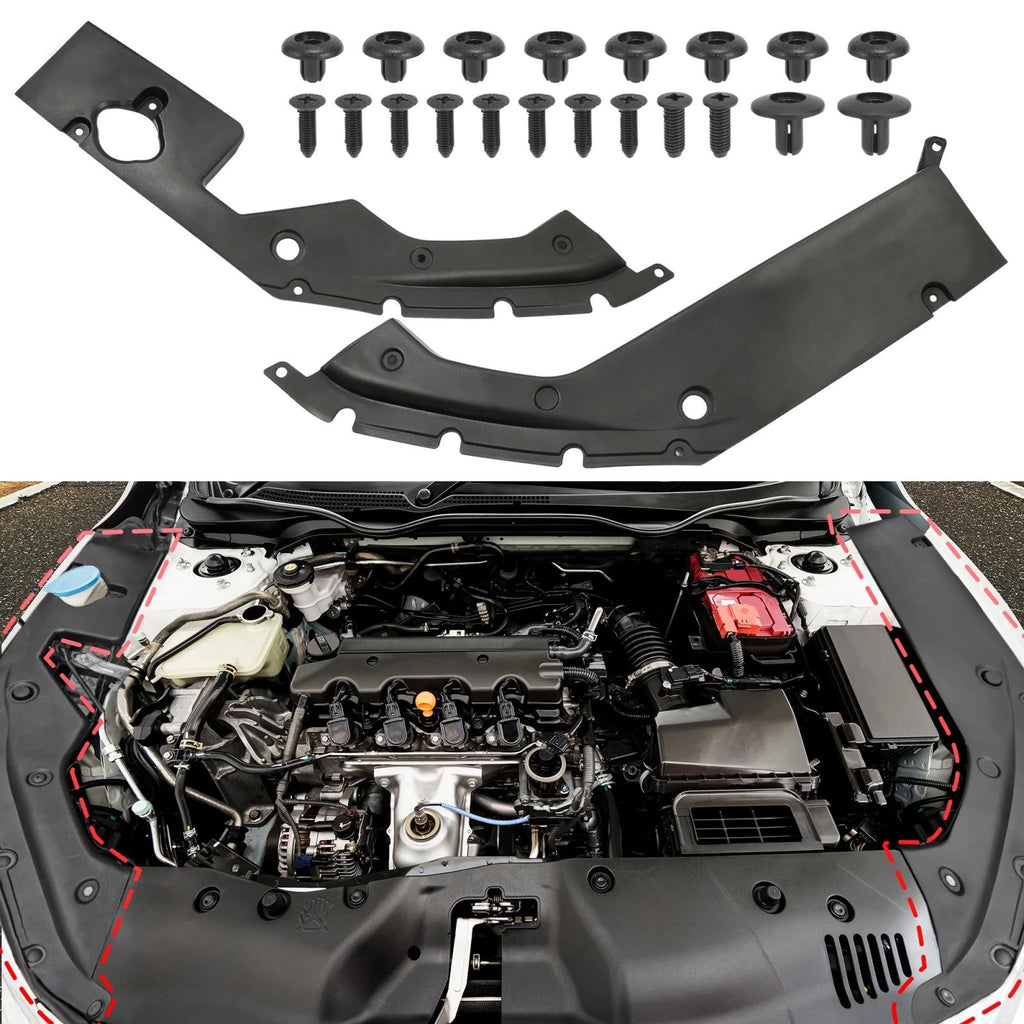 2X Engine Bay Side Panel Covers with Screw for Honda Civic (2016–2020)