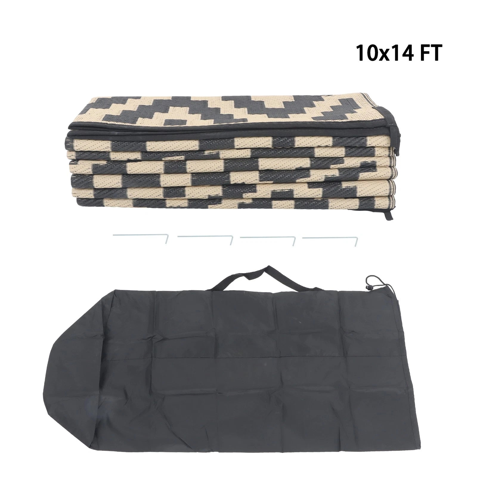 Outdoor Plastic Straw Rug for Camping (10x14 ft) Black & Beige