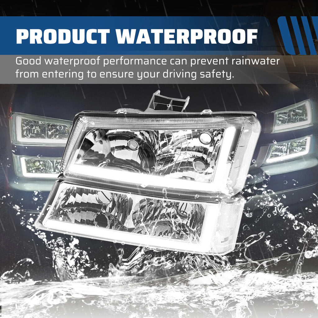 Set of 2 Headlights for Chevy Silverado Avalanche (2003–2007) Chrome LED DRL
