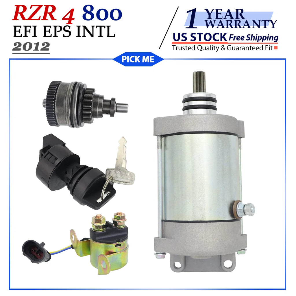 Starter for Polaris RZR 800 4 EFI EPS INTL (2012) W/Bendix, Relay, Ignition Switch