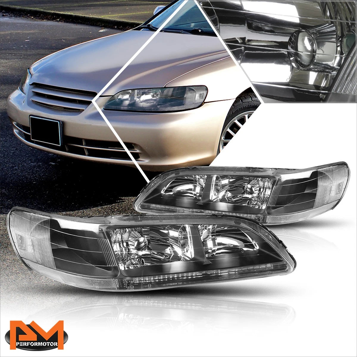 JDM Black Housing Headlight & Clear Side Corner Lamps for Honda Accord (1998–2002)
