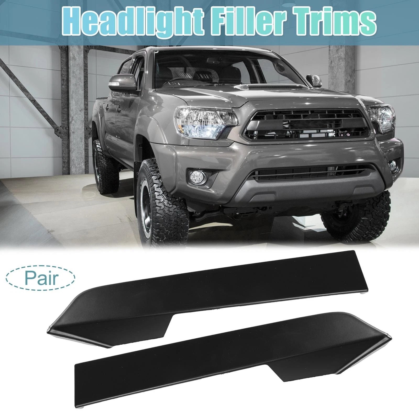 Set of 2 Front Headlight Bumper Grille Filler Trim Panels for Toyota Tacoma (2012–2015)
