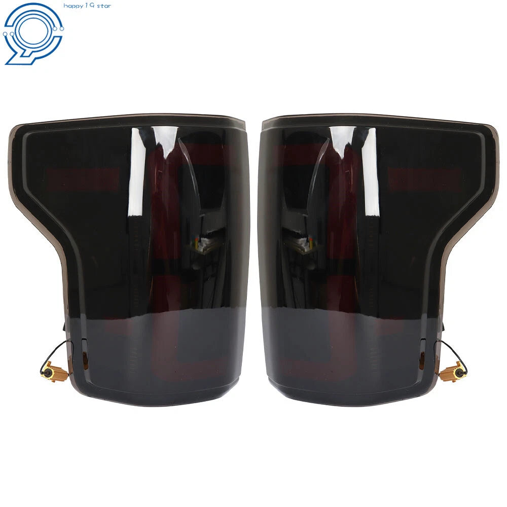 Set of 2 LED Tail Lights for Ford F150 (2015–2020) Black Housing Smoke Lens