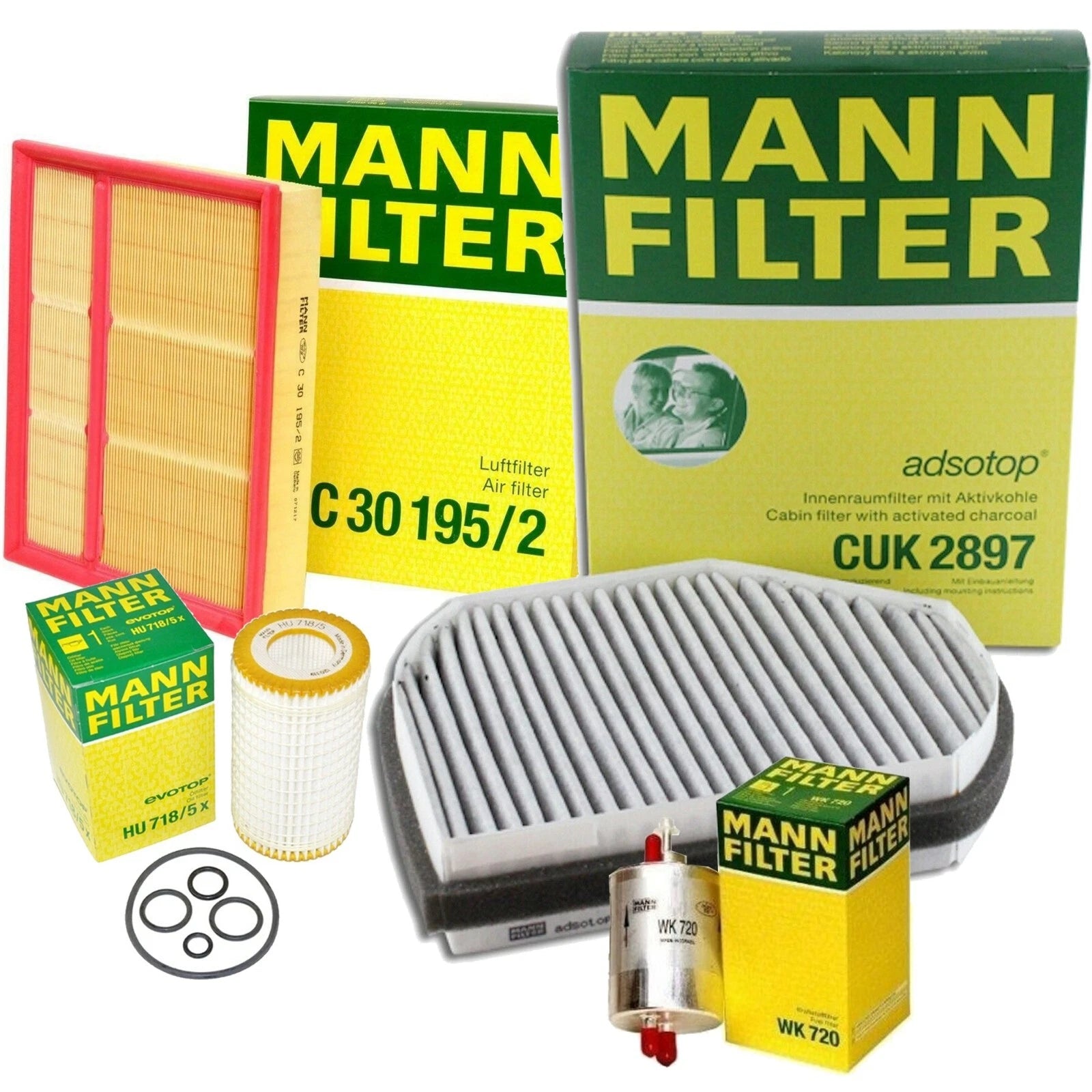 Mann Oil Air Carbon Cabin Fuel Filter Service Kit for W202 C208 C280 CLK320 (1998–2002)