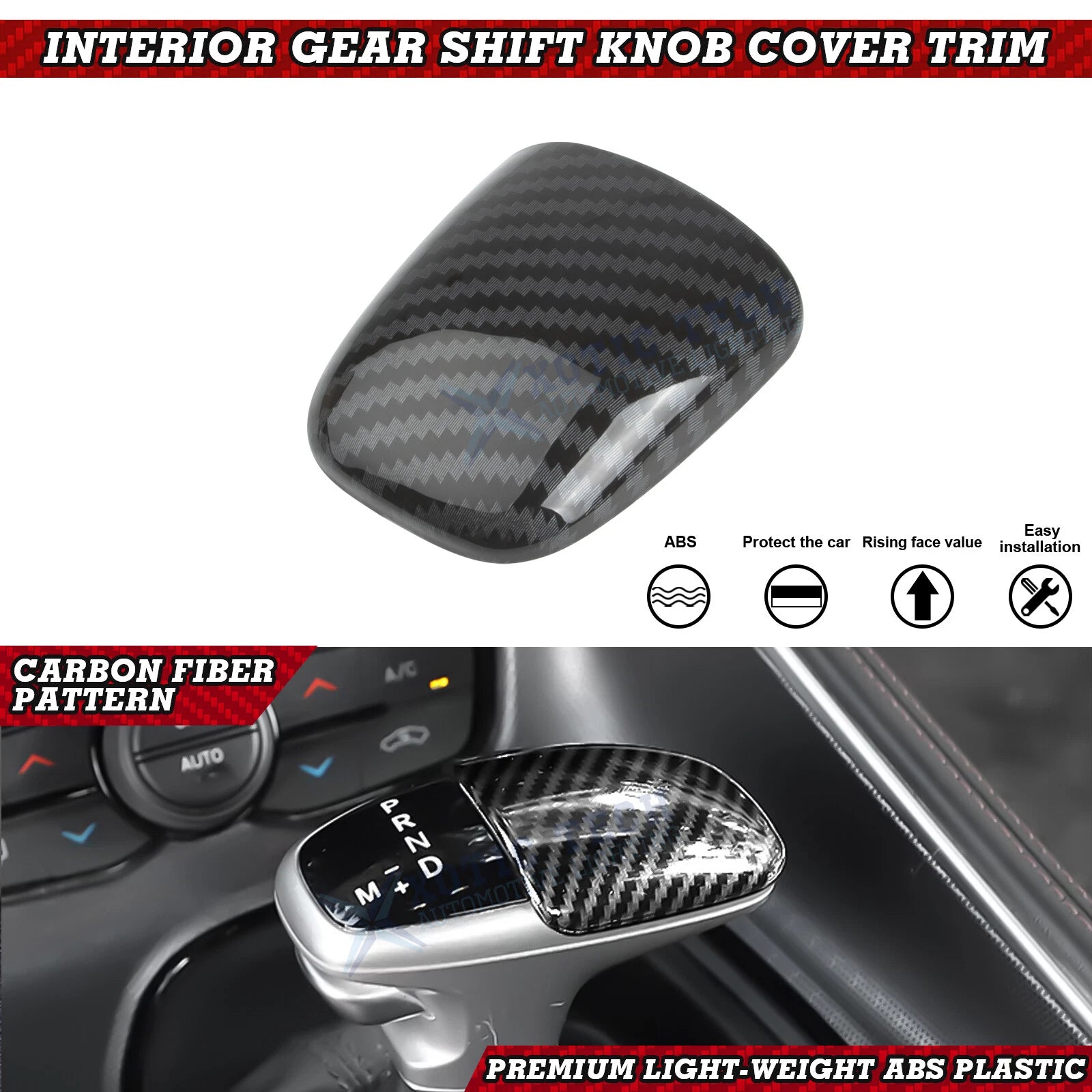 Carbon Fiber Grain Gear Shift Knob Cap for Dodge Challenger Charger (2015–2023)