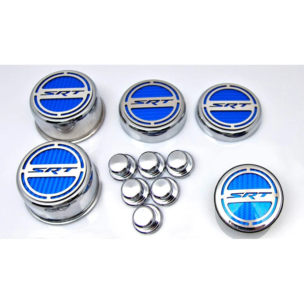 11pc Cap Covers w/Blue Carbon Fiber Vinyl "SRT" Inlay for 08-15 Charger V8 6.2L