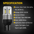 2X 7443 7440 W21/5W T20 LED Reverse Brake Tail Light Bulb for AUXITO