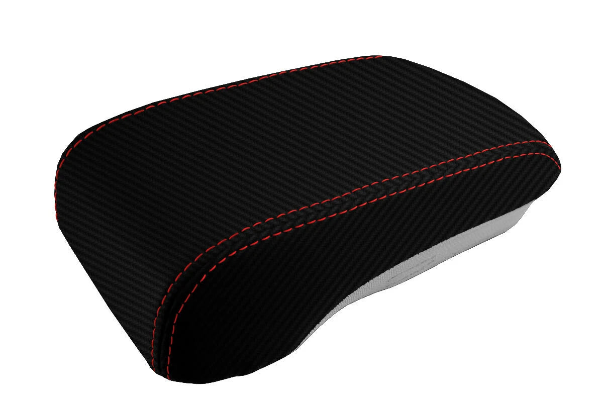 Console Lid Armrest Cover for Mitsubishi Lancer (2008–2016) Carbon Fiber Red Stitch