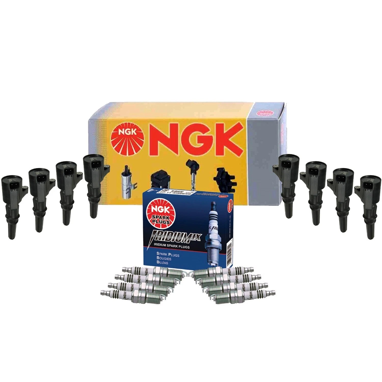 Set of 8 NGK Ignition Coils & Iridium IX Spark Plugs for Ford Lincoln (1997–2010)