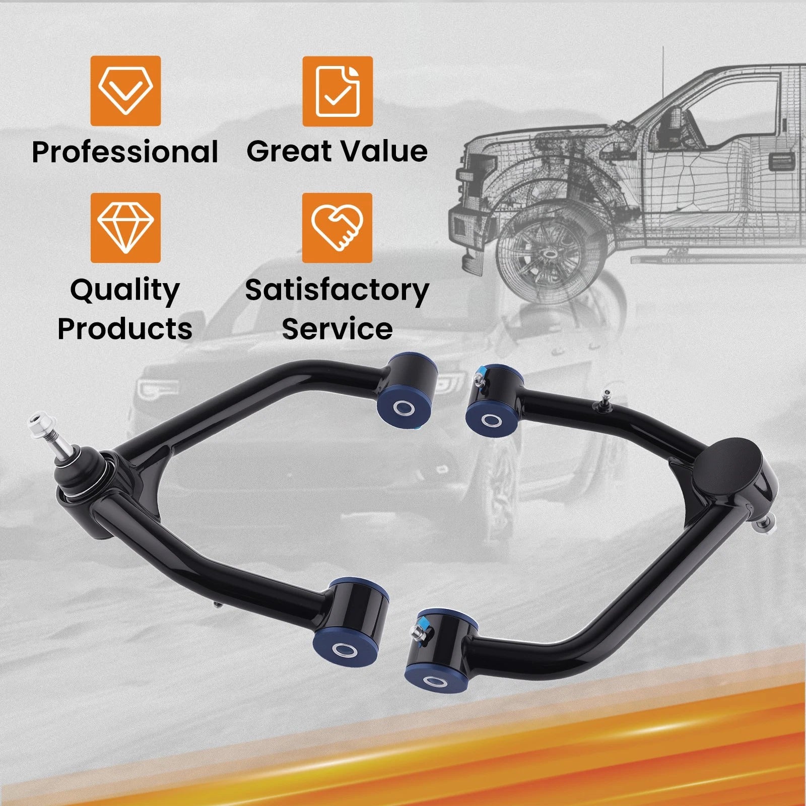 Front Upper Control Arms + Rear Traction Bars for Silverado Sierra 1500 (2007–2018)