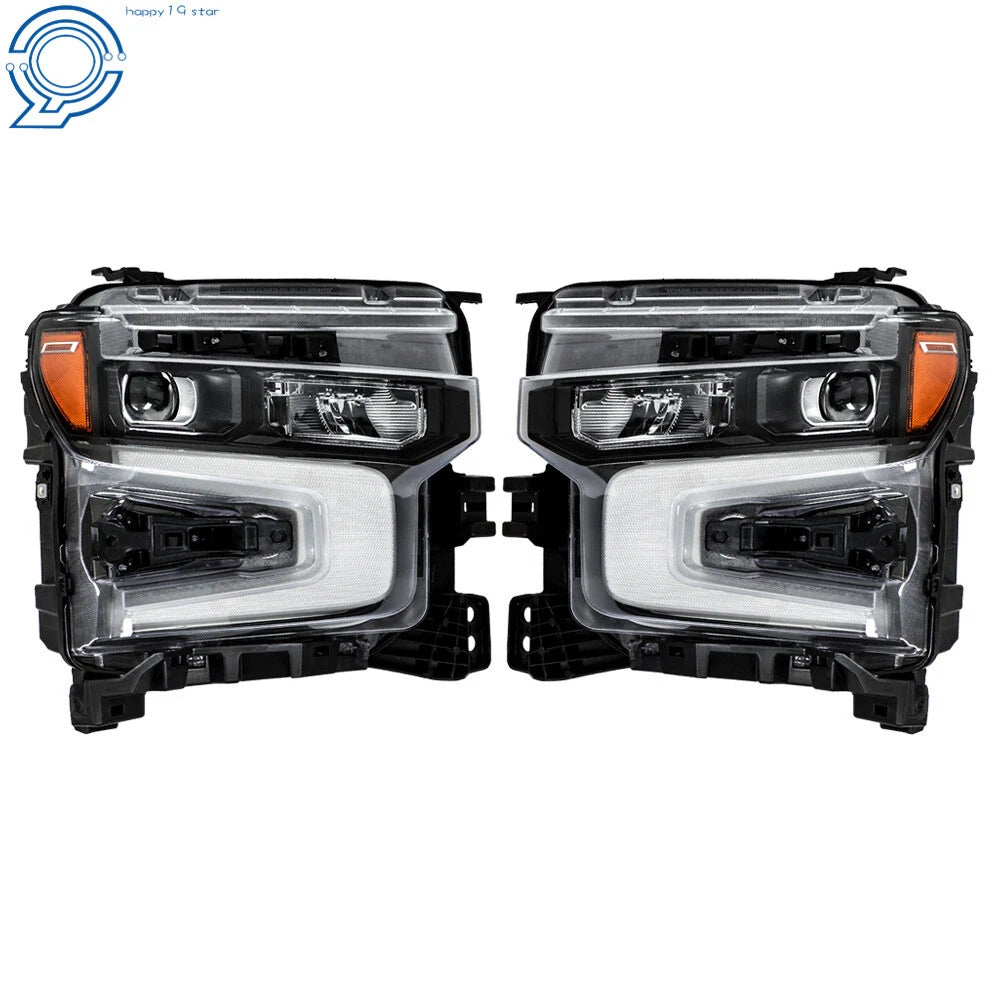Headlight Set for Chevy Silverado 1500 (2022–2024) Black LED DRL Lens