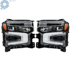 Headlight Set for Chevy Silverado 1500 (2022–2024) Black LED DRL Lens