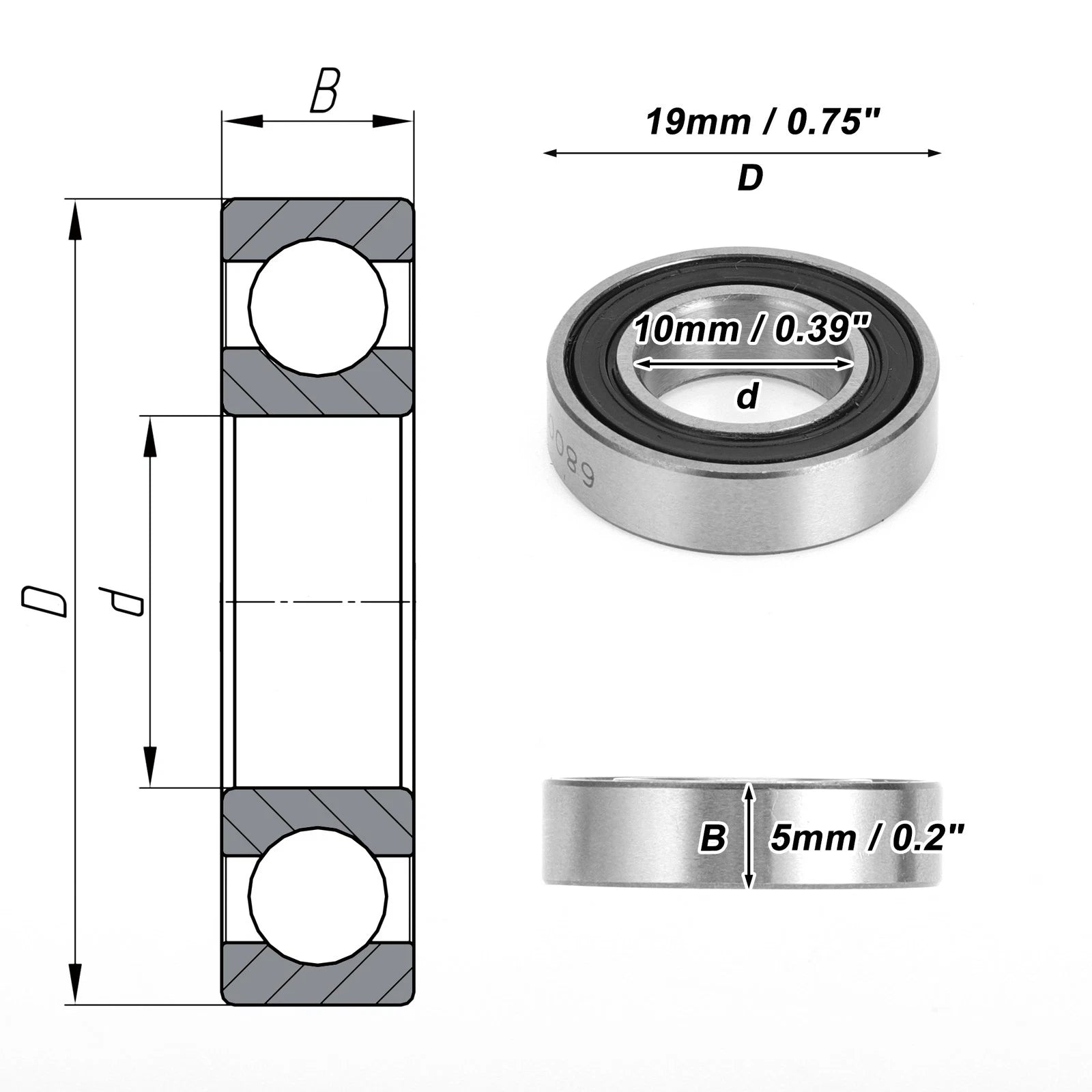 Deep Groove Ball Bearing 10x19x5mm for Scooter Skateboard (6800DD)