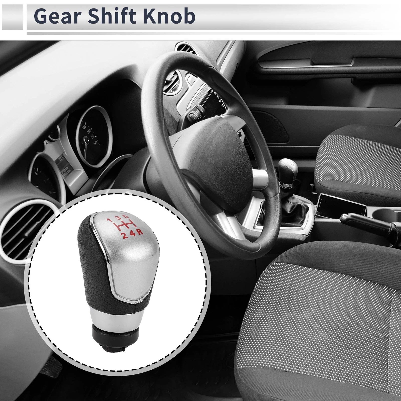 5 Speed Shift Knob for Ford Focus MK2 (2005–2011) Red Silver Tone Black