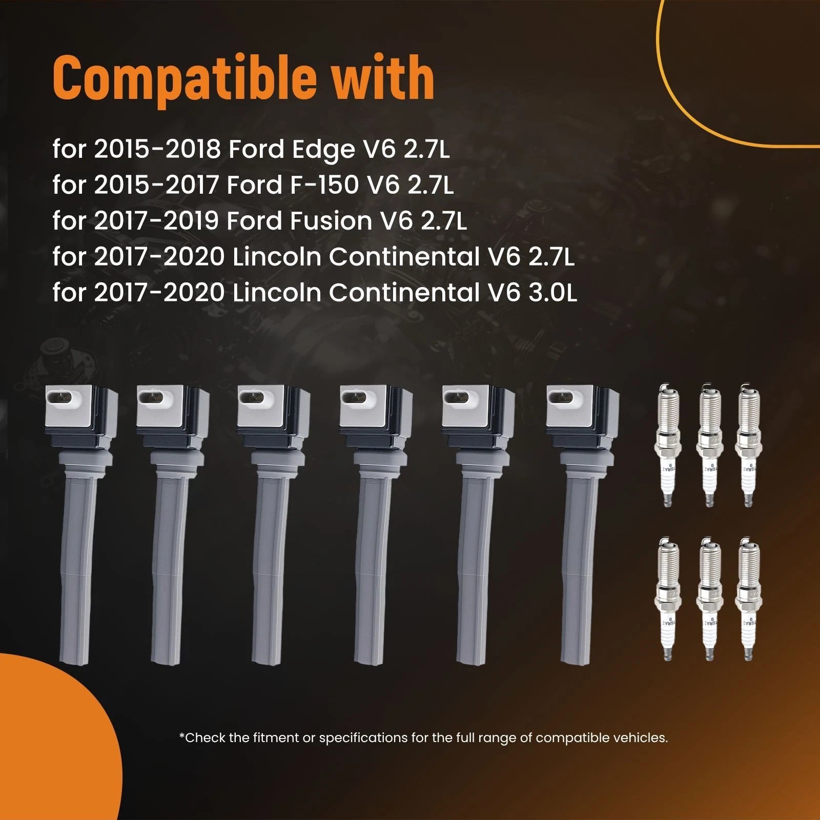 Ignition Coil and Spark Plug Set for Lincoln Continental MKZ (2017–2020)