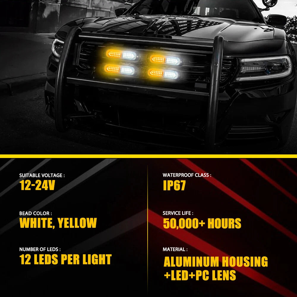 Set of 4 LED White Amber Strobe Lights for SUV Pickup