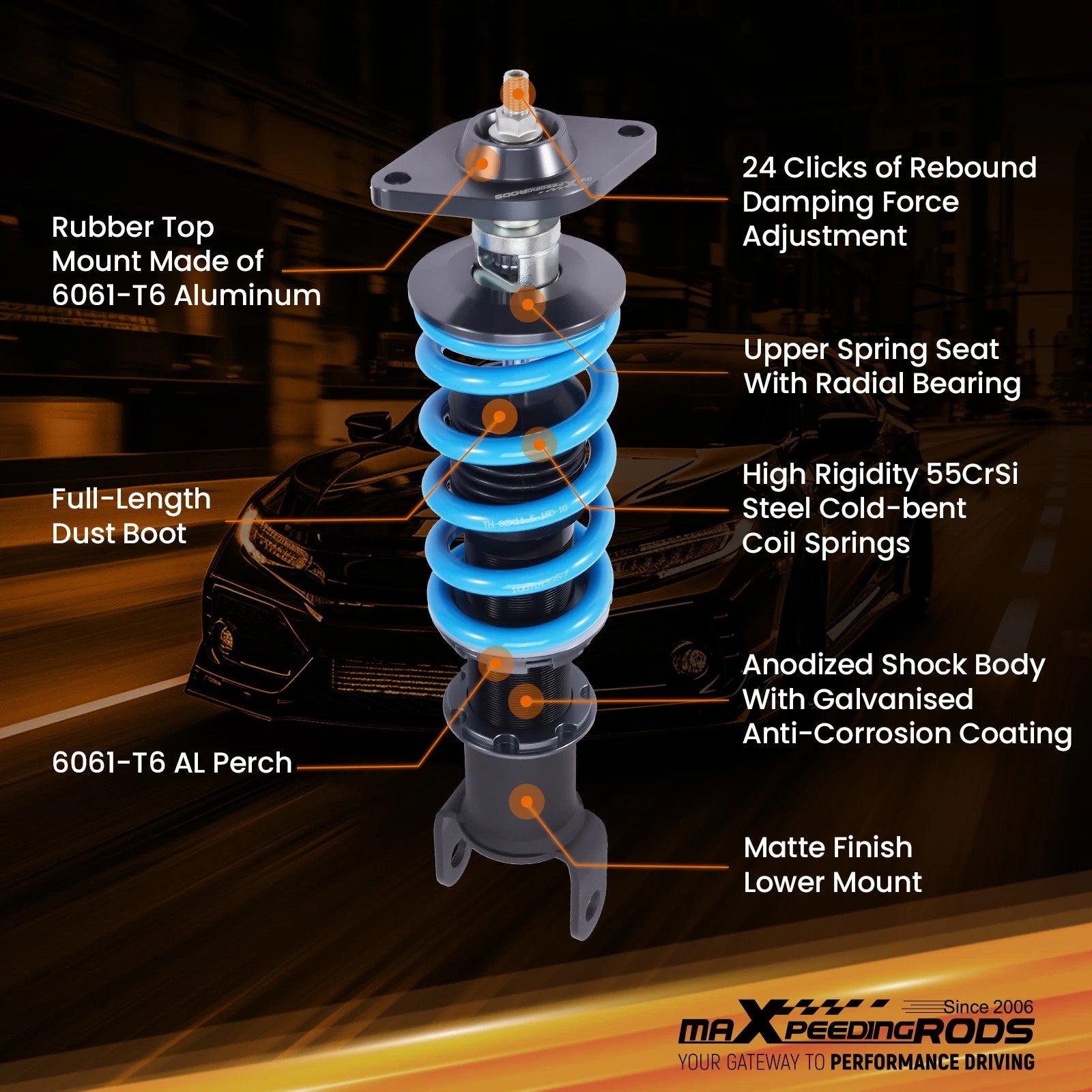 2X Coilover 24 Way Adjustable for Chevrolet Corvette C5/C6 (1997-2013)