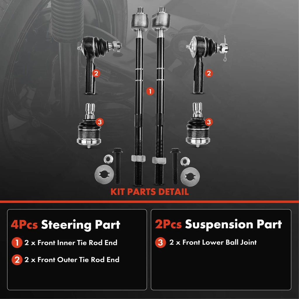 Set of 6 Inner Outer Tie Rod Ends & Ball Joints for Ford Escape (2001–2007)