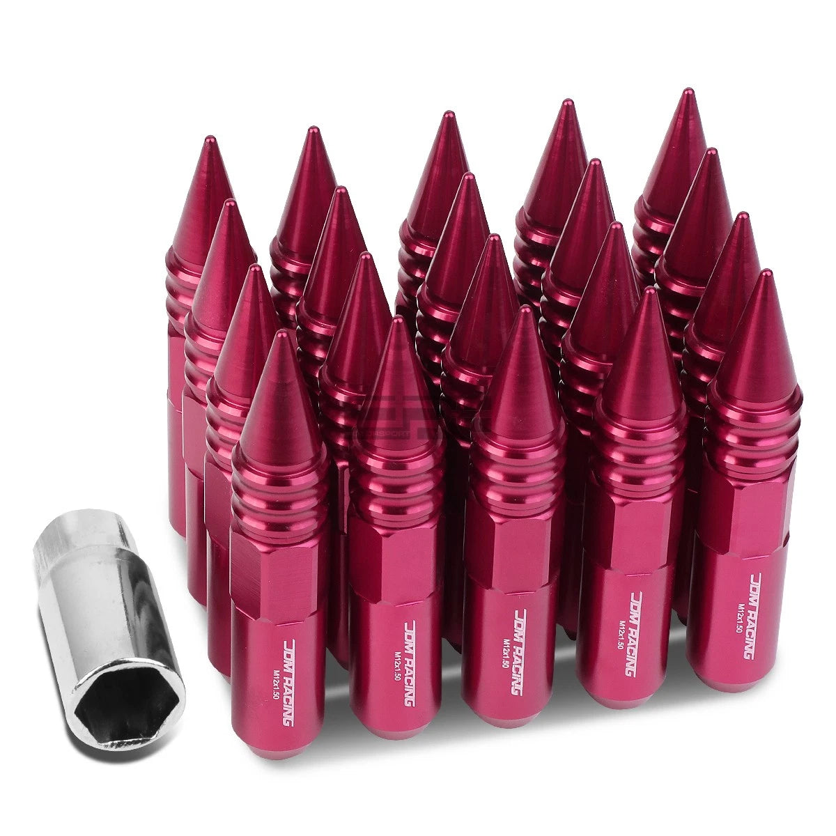 20 PCS M12X1.5 107MM Tall Pink Aluminum Spiked Lug Nuts + Adapter