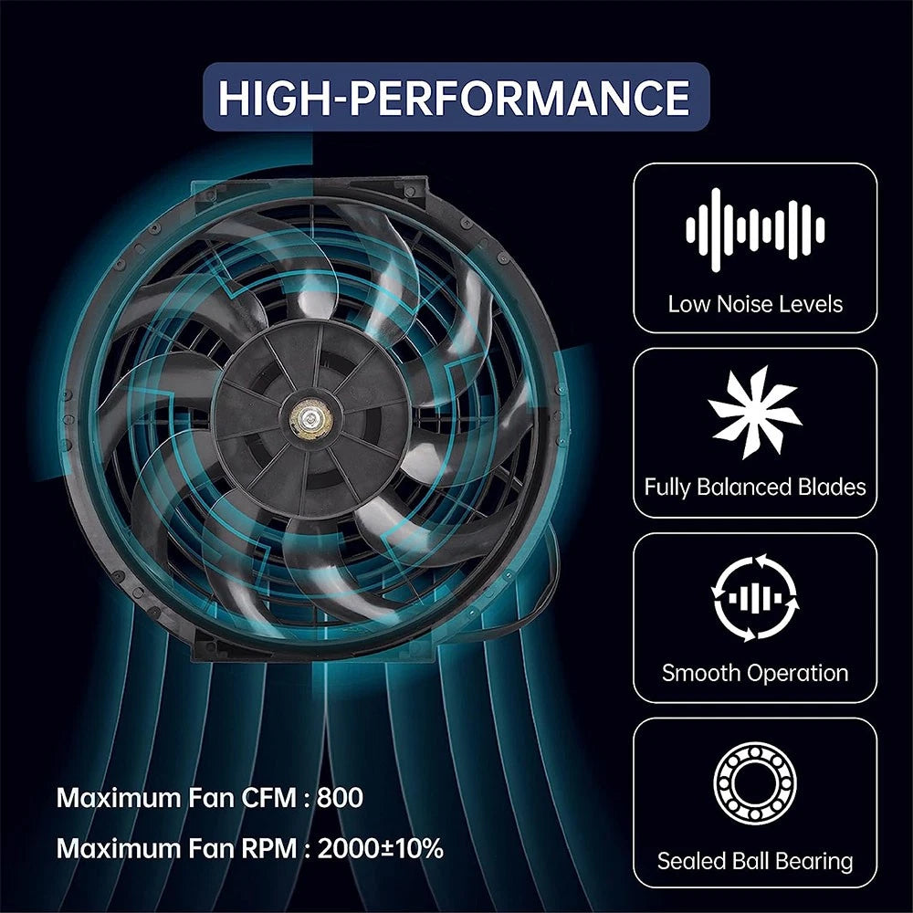 14" Slim Push Pull Radiator Cooling Fan with Thermostat Kit for Universal Fit