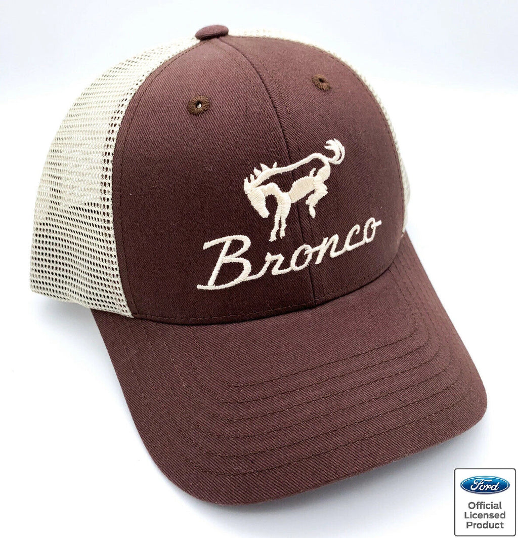 Ford Bronco Trucker Hat Brown Tan Stitching Licensed Mesh Back (2021–2026)