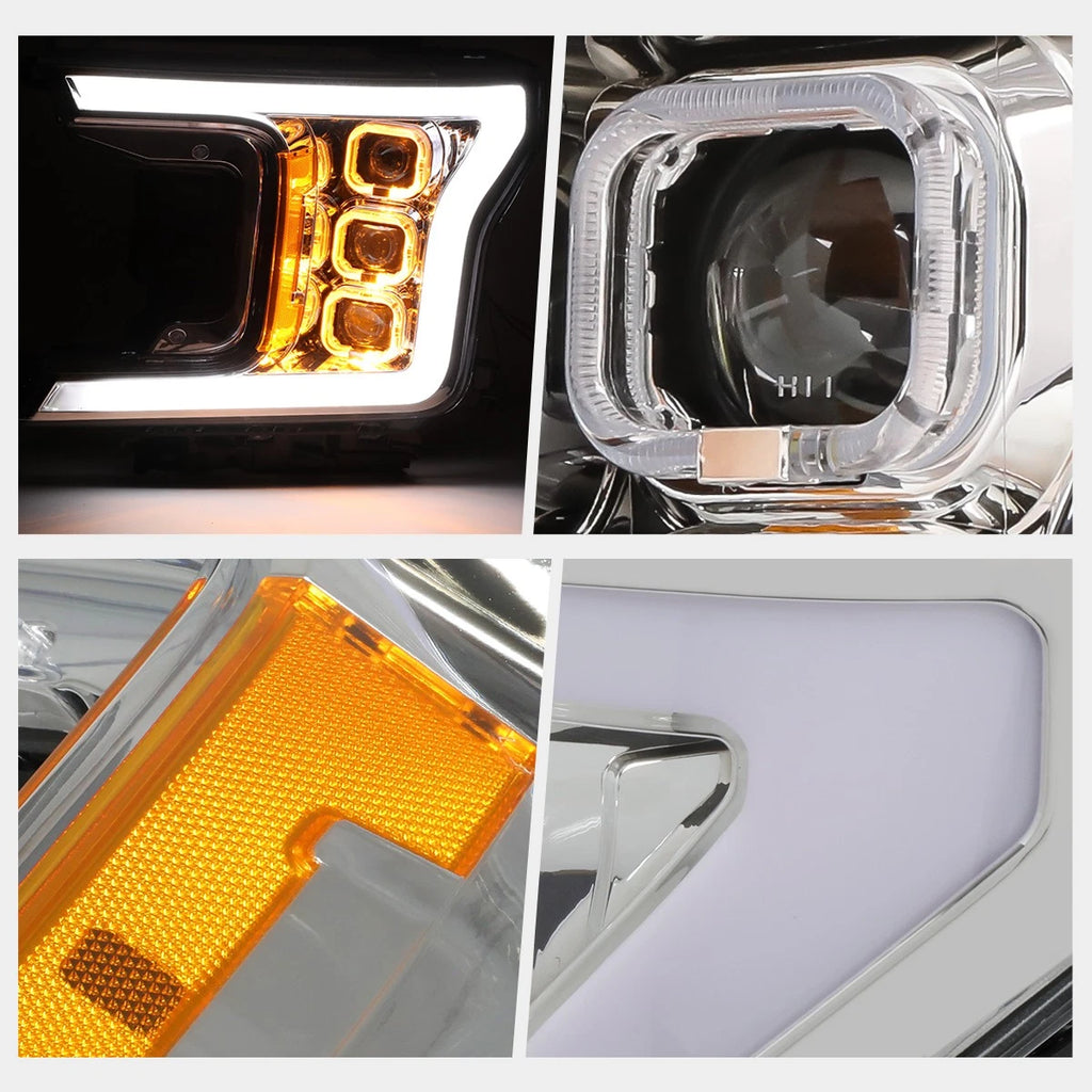 Sequential Square LED DRL Projector Headlights for Ford F150 (2018–2020)