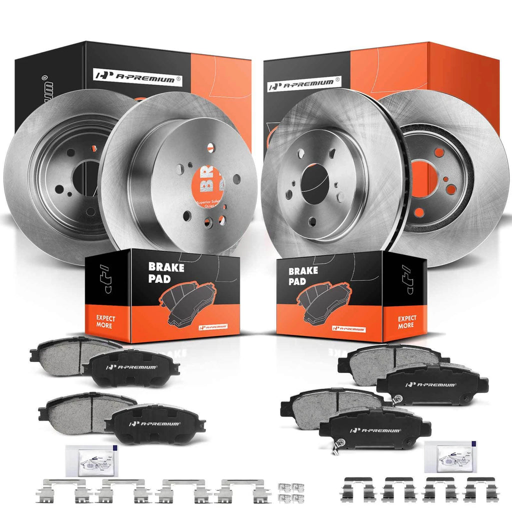 Front and Rear Disc Brake Rotors and Ceramic Pads for Toyota Sienna (2004-2010)