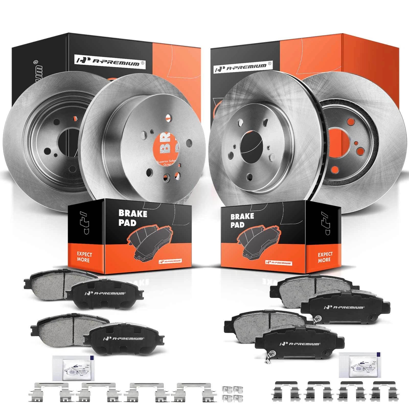 Front and Rear Disc Brake Rotors and Ceramic Pads for Toyota Sienna (2004-2010)
