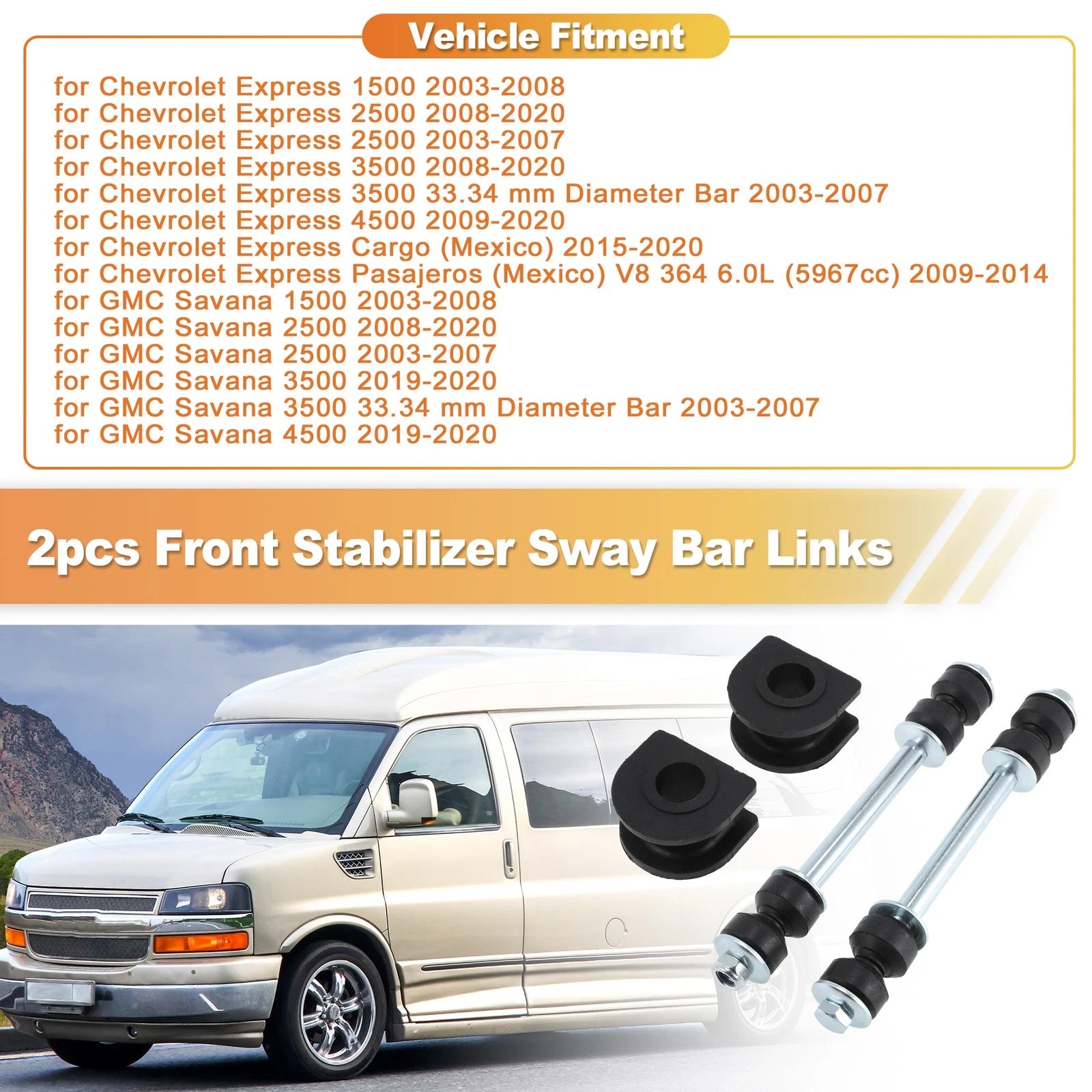 Front Stabilizer Sway Bar Link Kit for Chevrolet Express 1500 2500 3500 (2003–2023) K700537