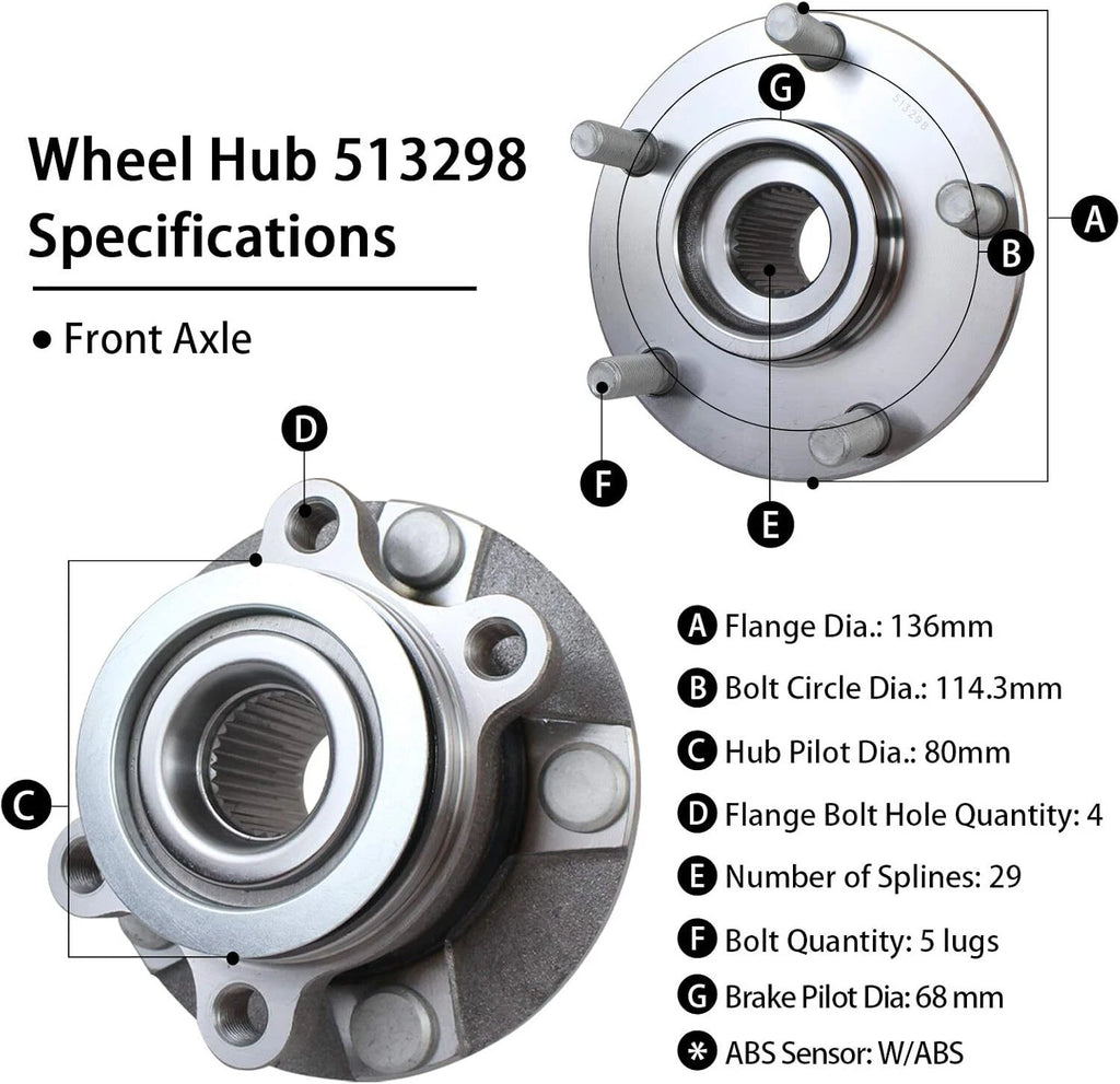2x Front Wheel Hub and Bearing for Nissan Rogue (2014–2015) & Sentra (2008–2012)