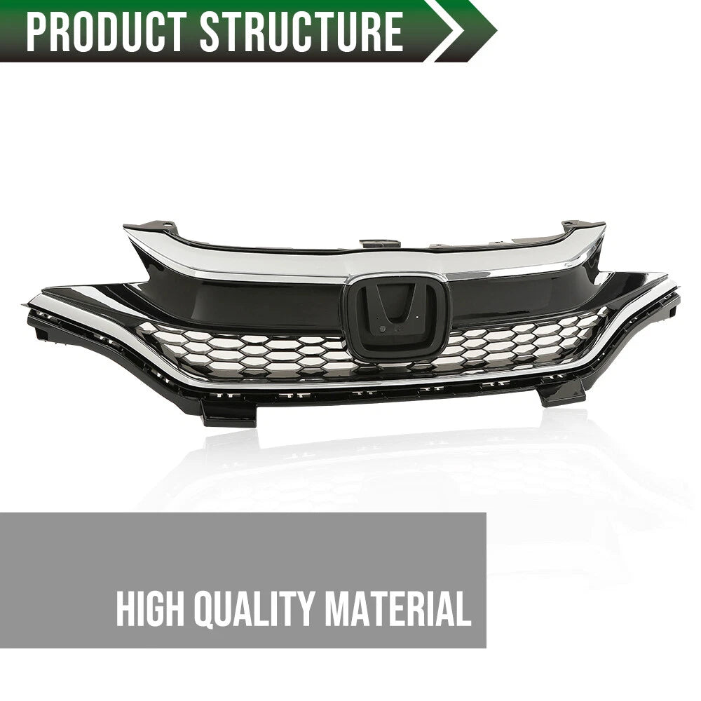 Front Bumper Upper Honeycomb Grille with Chrome Trim for Honda Fit (2018–2020)