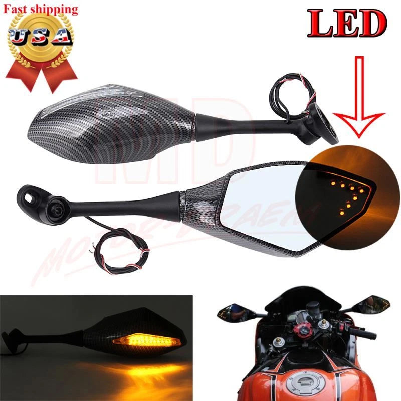 Carbon Fiber LED Integrated Turn Signal Side Mirrors for Honda CBR600RR (2003–2013)