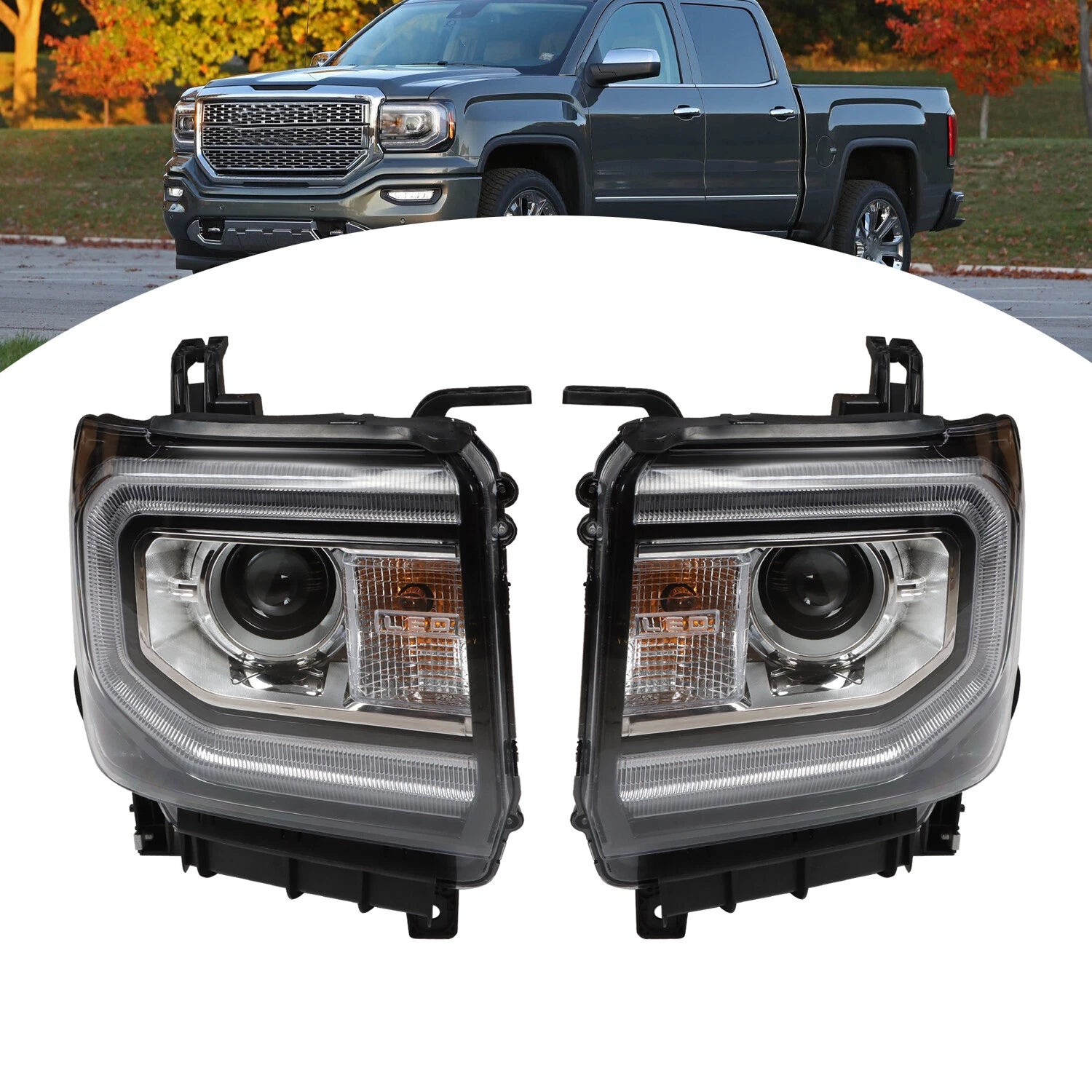 HID/Xenon LED Projector Headlights for GMC Sierra 1500 (2016–2018)