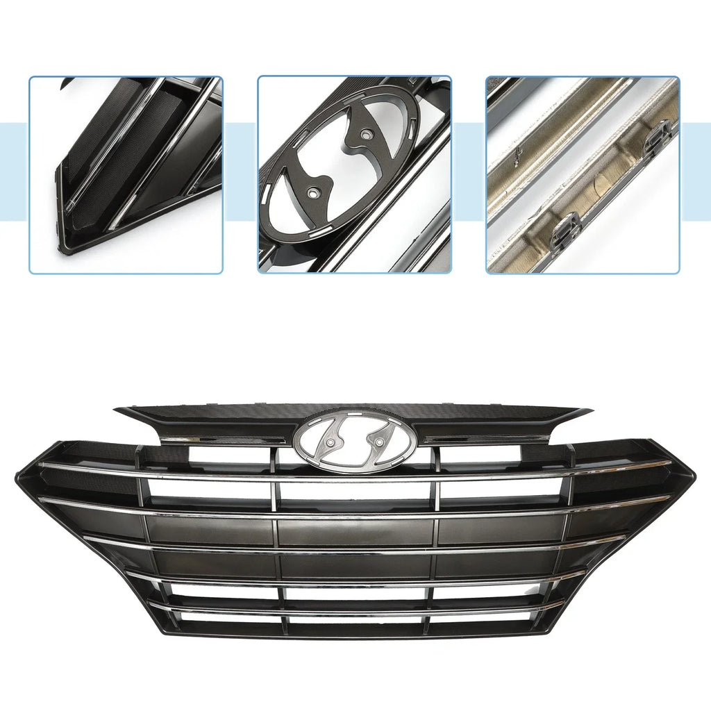 Front Upper Bumper Grille for Hyundai Elantra (2019) - Black Chrome Silver Tone