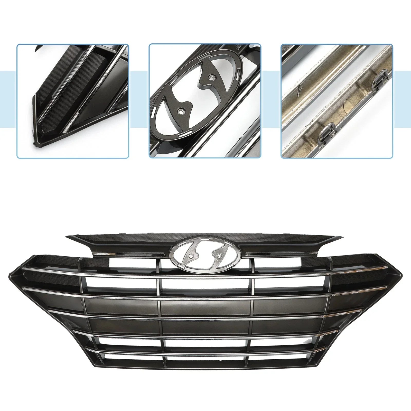 Front Upper Bumper Grille for Hyundai Elantra (2019) - Black Chrome Silver Tone