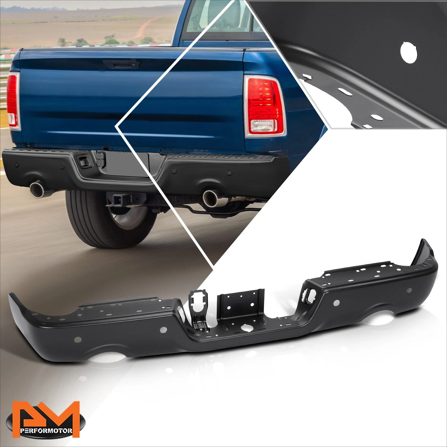 Rear Bumper Bar for Dodge Ram 1500 Classic (2009–2024) w/Dual Exhaust, Park Sensor Hole
