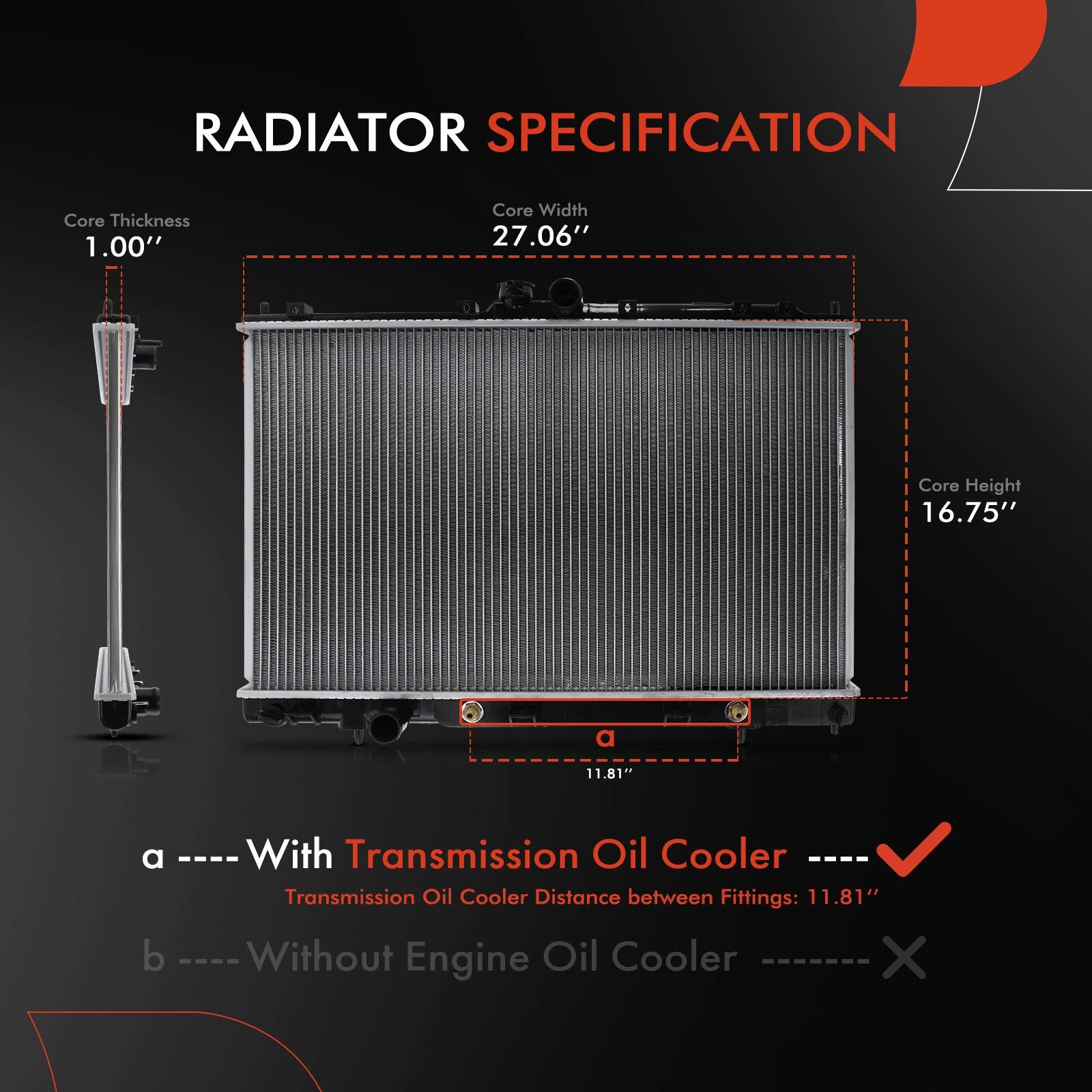 Radiator with Oil Cooler for Mitsubishi Outlander (2003–2006)