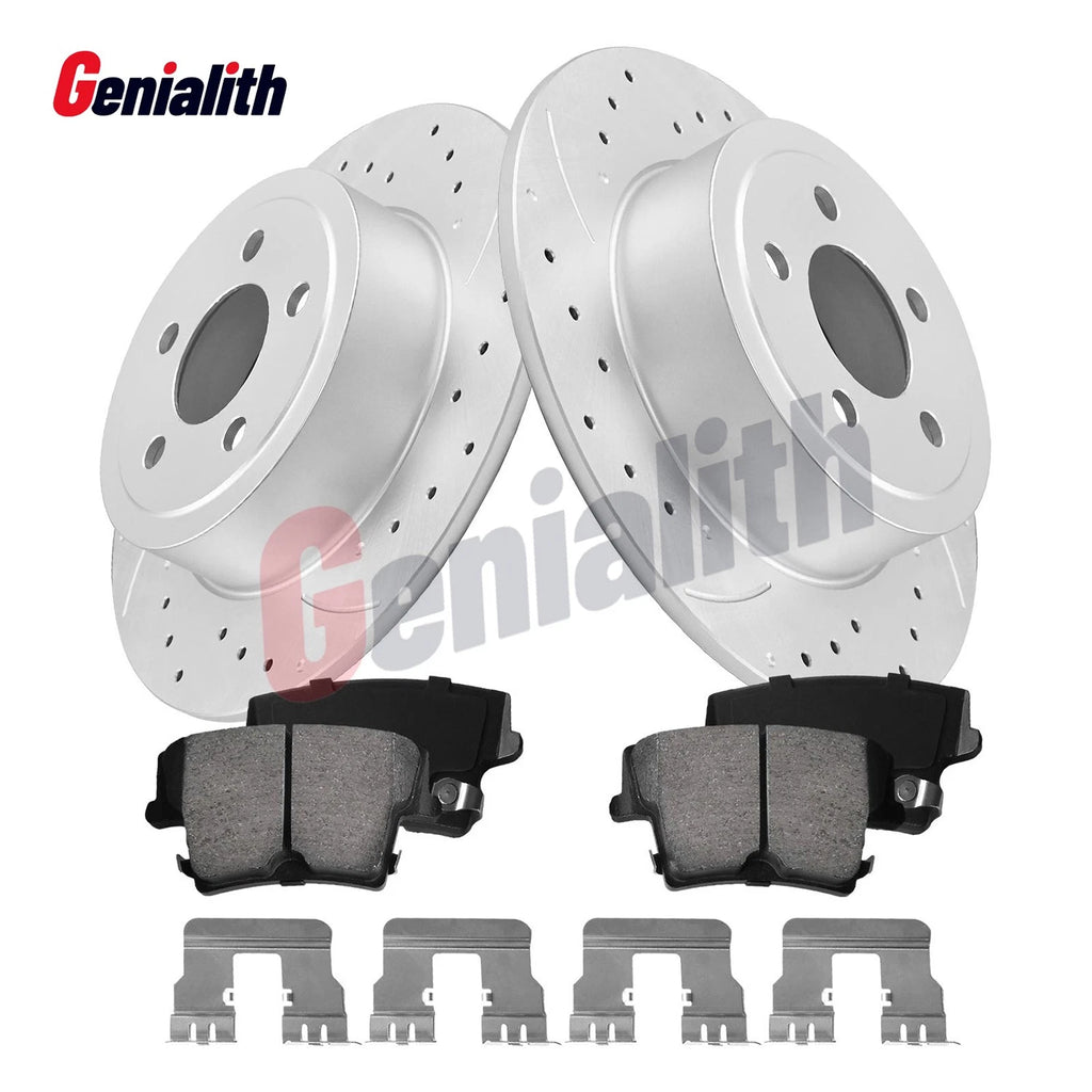 Set of 2 Rear Drilled Rotors & Ceramic Brake Pads for Chrysler 300 (2005–2023)