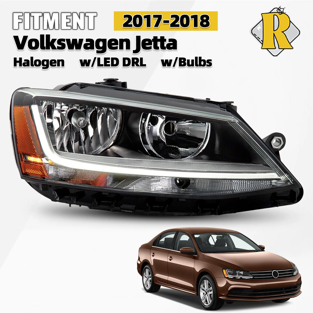 Halogen Headlight w/LED DRL Right RH for Volkswagen Jetta Sedan (2017–2018)