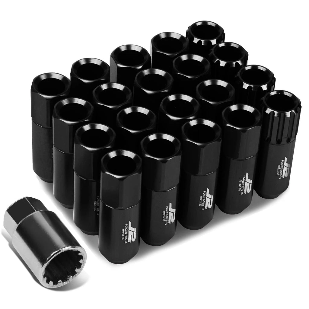 16 Pcs J2 7075 Forged Aluminum M12x1.5 Open-End Lug Nut Set w/4 Lock+Key Black