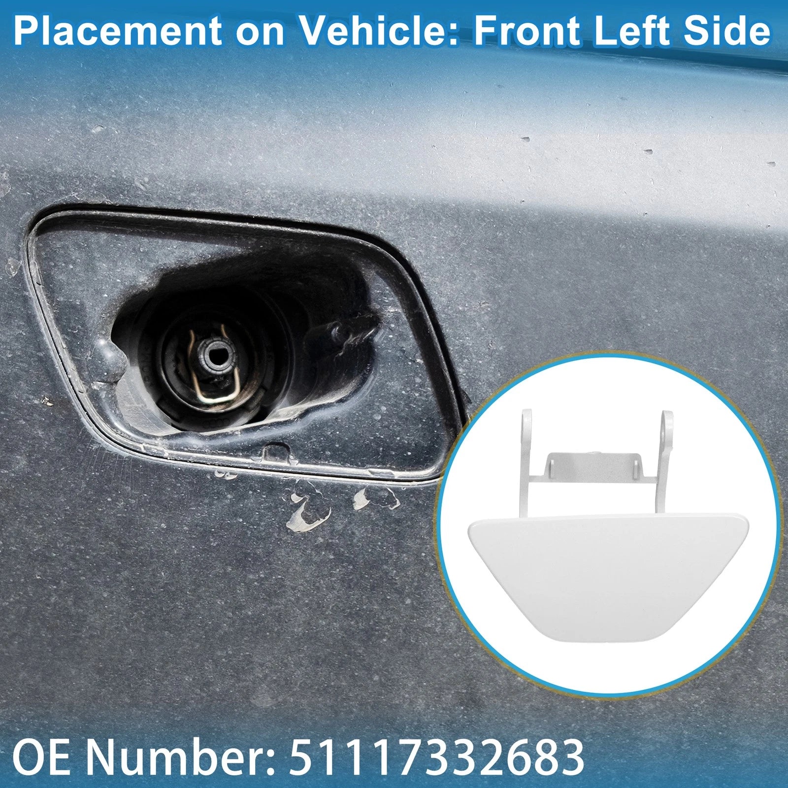 Front Left Washer Nozzle Cover Cap No. 51117332683 for BMW 528i (2014–2016) White