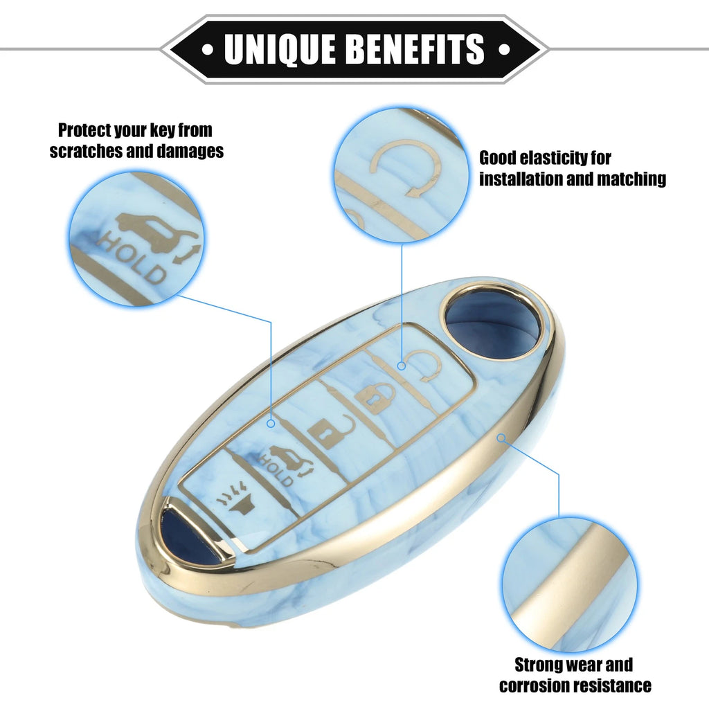 5 Button Smart Key Fob Cover for Nissan Altima Maxima Infiniti (2013–2021) TPU Blue