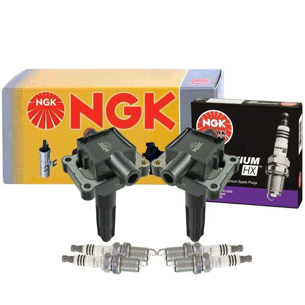 2X NGK COP Ignition Coils & 4 Ruthenium HX Spark Plugs for Mercedes W202 (1994–2000)