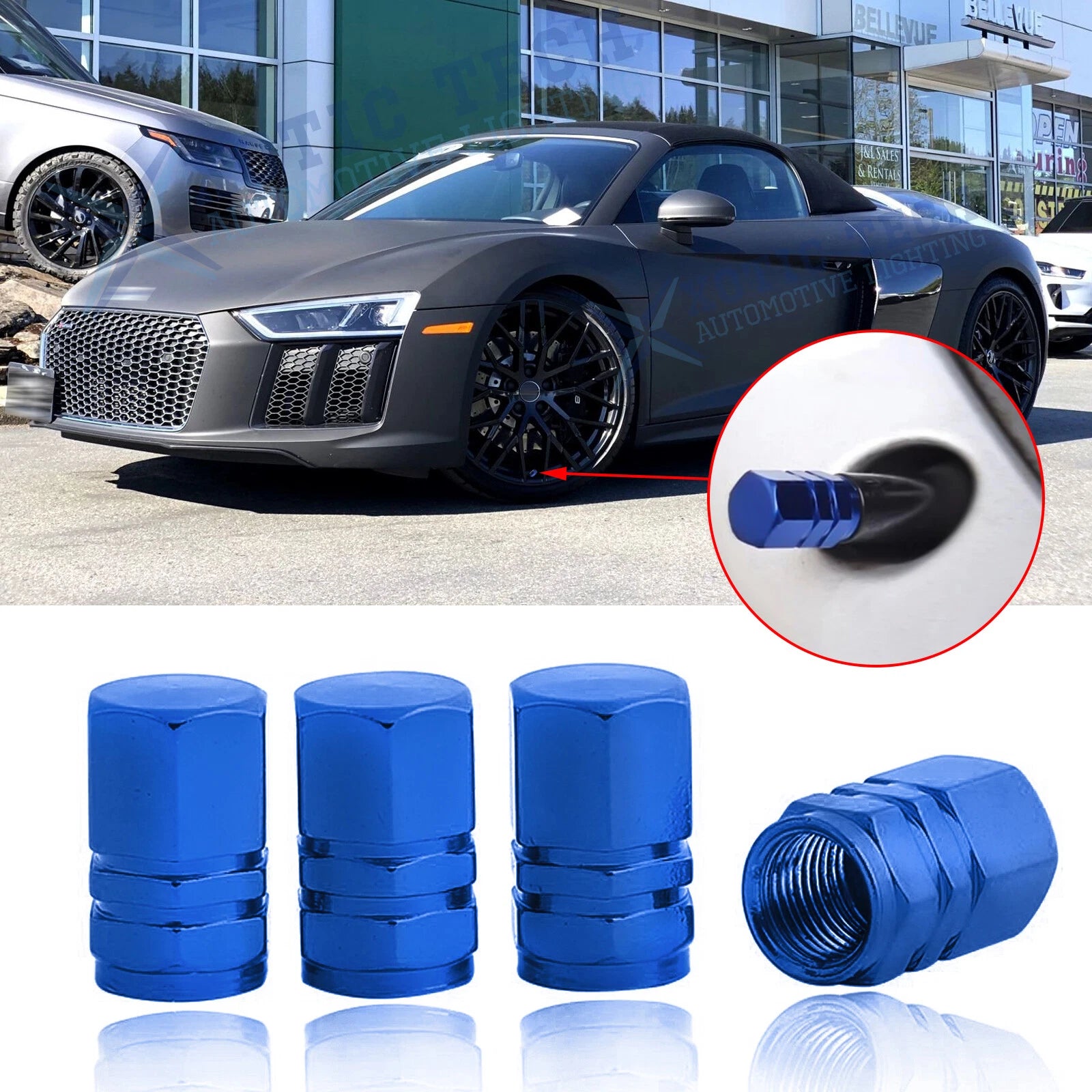 4Pcs Blue Universal Aluminum Wheel Tire Valve Caps for Car (Universal)