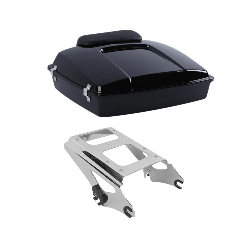 Vivid Black Razor Trunk + 2X Two Up Mounting Rack for Harley Touring