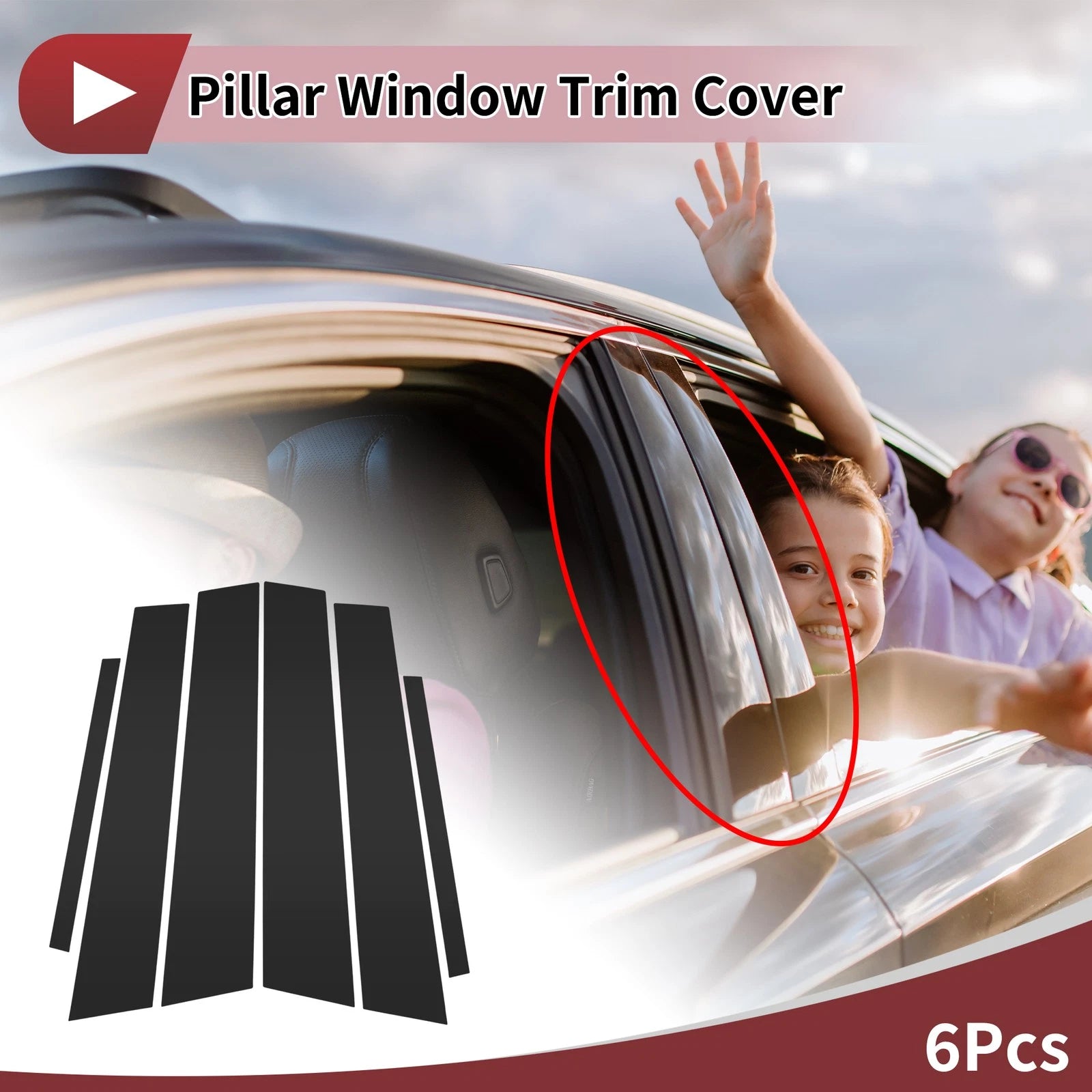 6 Pcs Car Door Pillar Window Trim for Honda City (2008–2014) Black