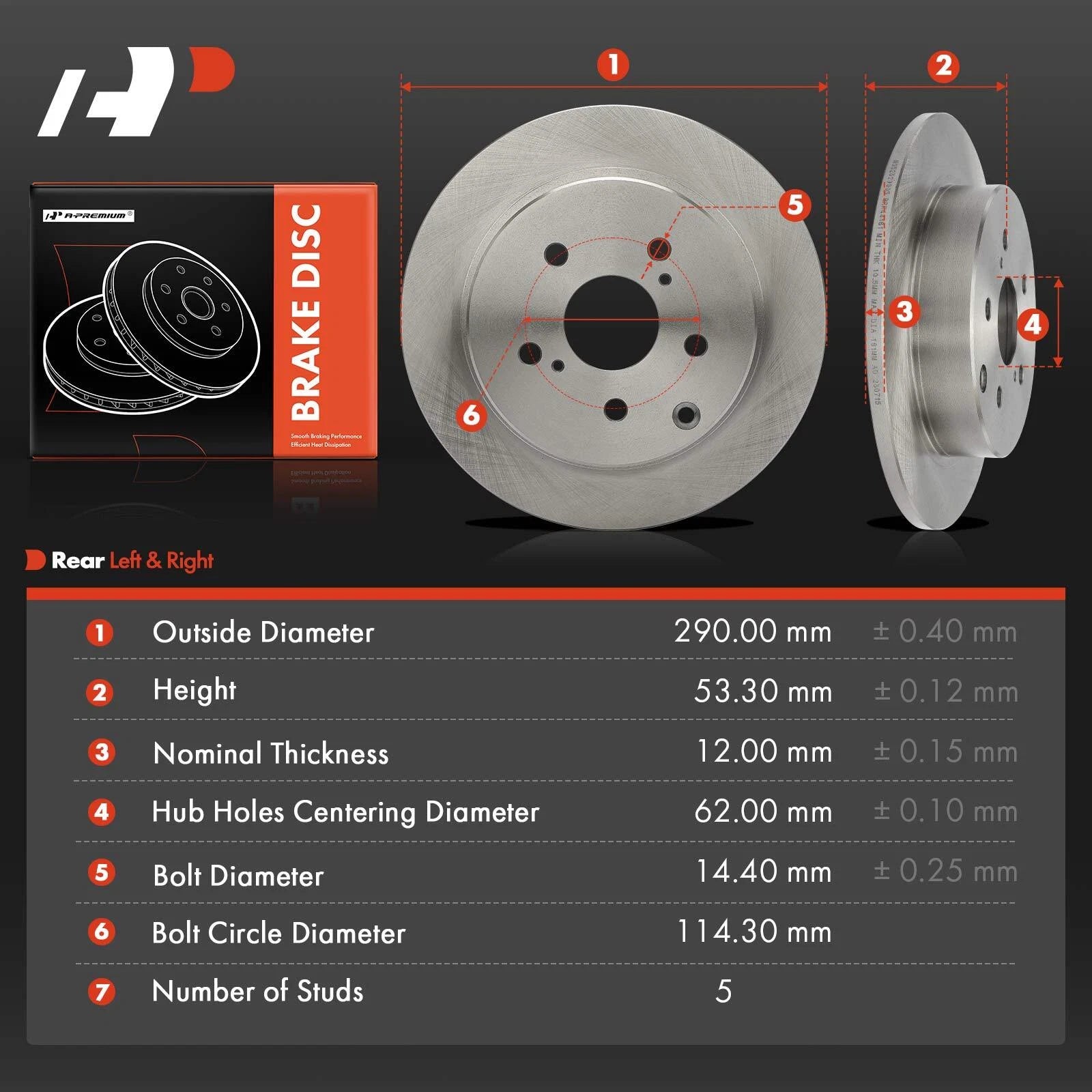 Rear Disc Brake Rotors for Toyota Prius V (2012–2017) L4 1.8L