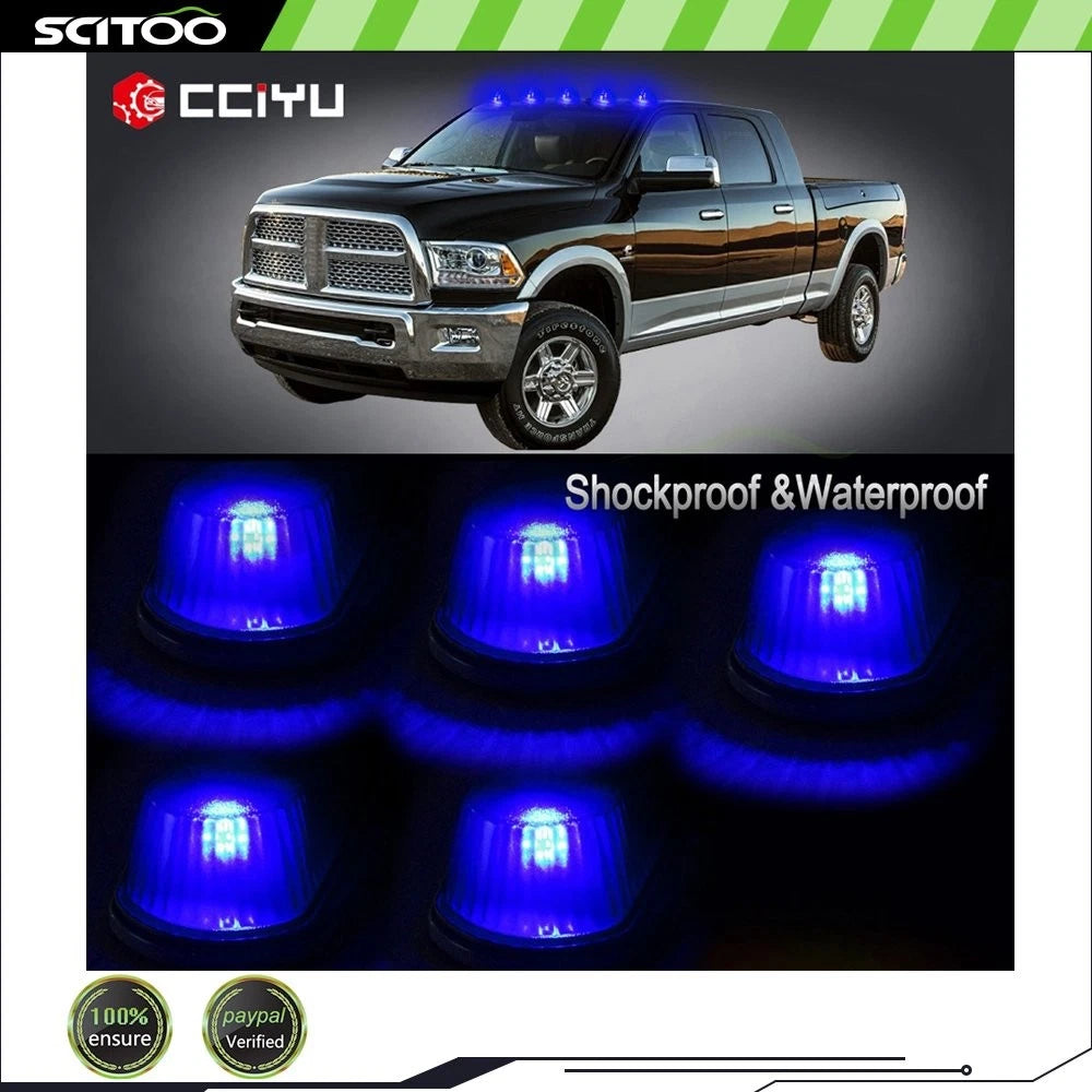 5PCS Smoke Lens Roof Cab Marker Light T10-8-3020-SMD Blue LED Bulbs for Ford