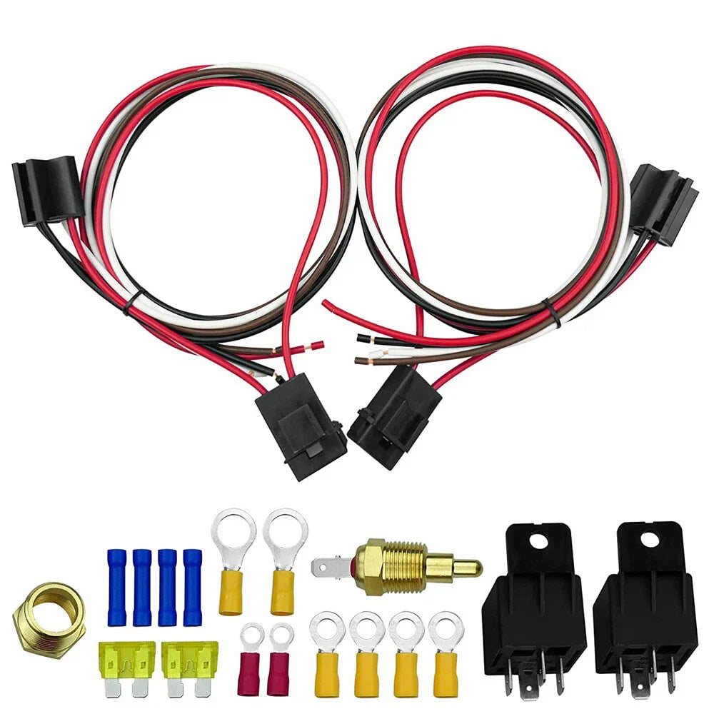 12V Dual Electric Fan Relay Kit w/ Thermostatic Sensor for Car