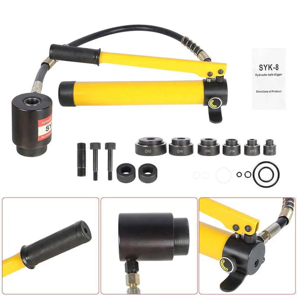 Hydraulic Knockout Punch Driver Tool Set with 6 Dies (1/2" to 2")